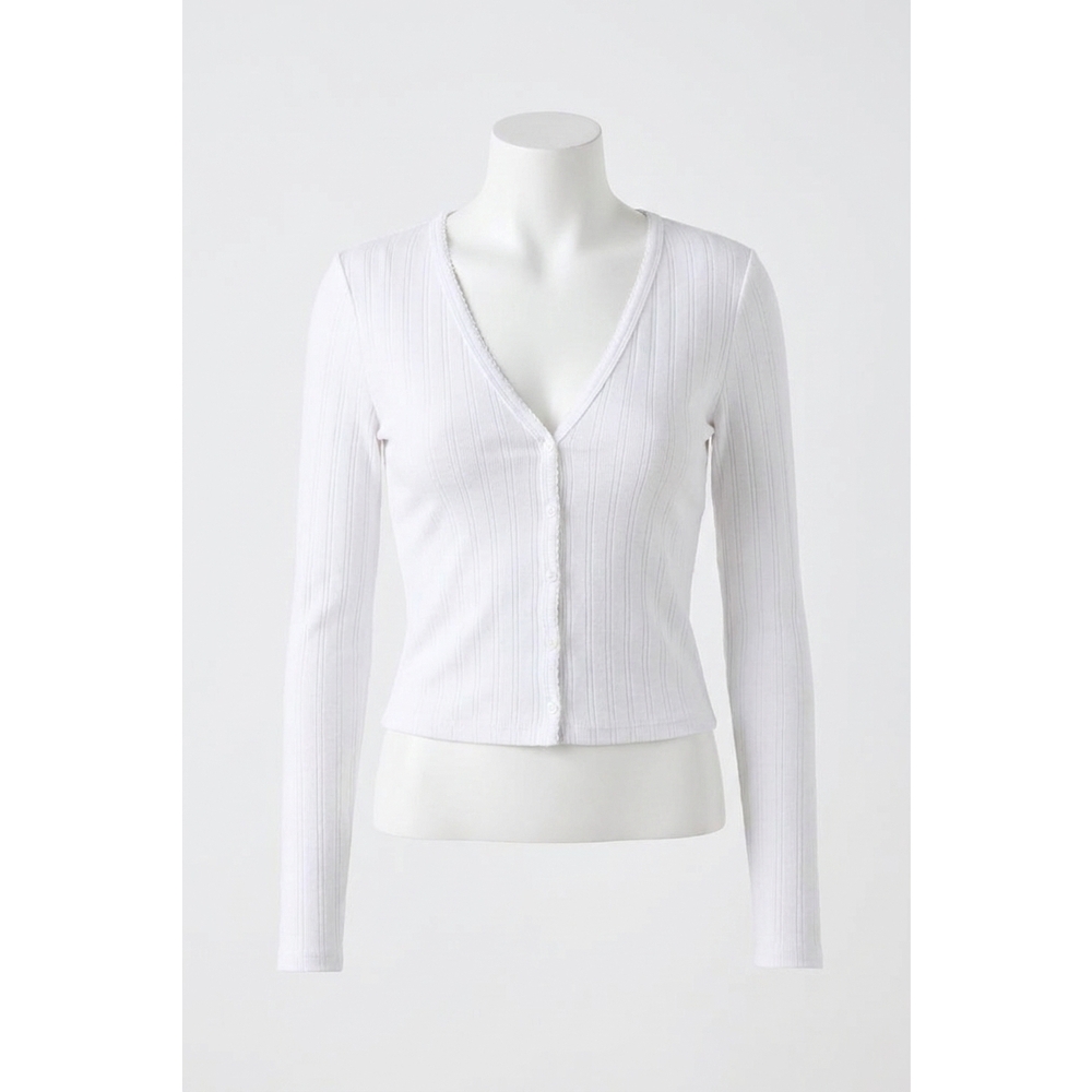NEW GOOD AMERICAN cotton pointelle cardigan top in white